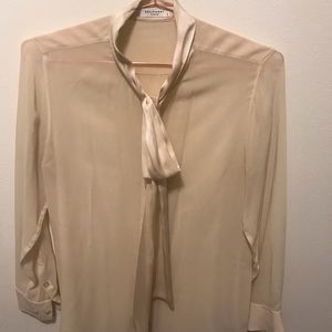 Silk Equipment Bow Neck Semi-Sheer Blouse